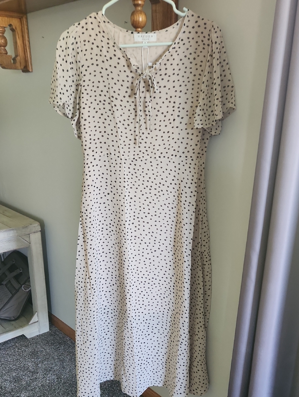 Hayden Beige Polka Dot Tie-Front Midi Summer Dress
